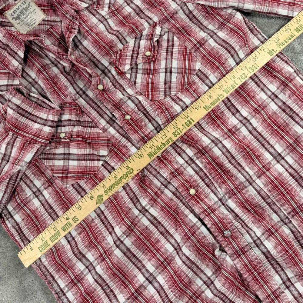 Levi's Western Shirt Mens Large Red Plaid Pearl Snap Long Sleeve Cotton 3571